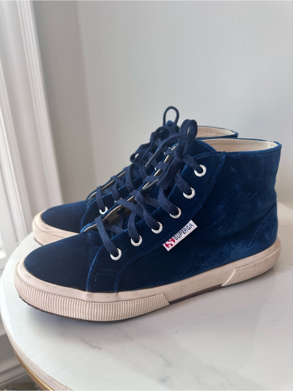 SUPERGA x ANTHROPOLOGIE High Top Sneakers Runners Shoes Navy Blue Velvet Size 7